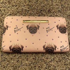 Betsey Johnson pink pug wallet with jewels